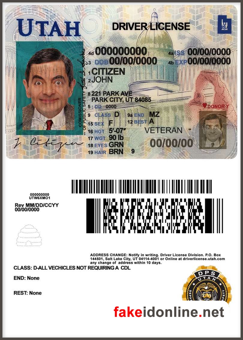 Utah Driver License PSD Template